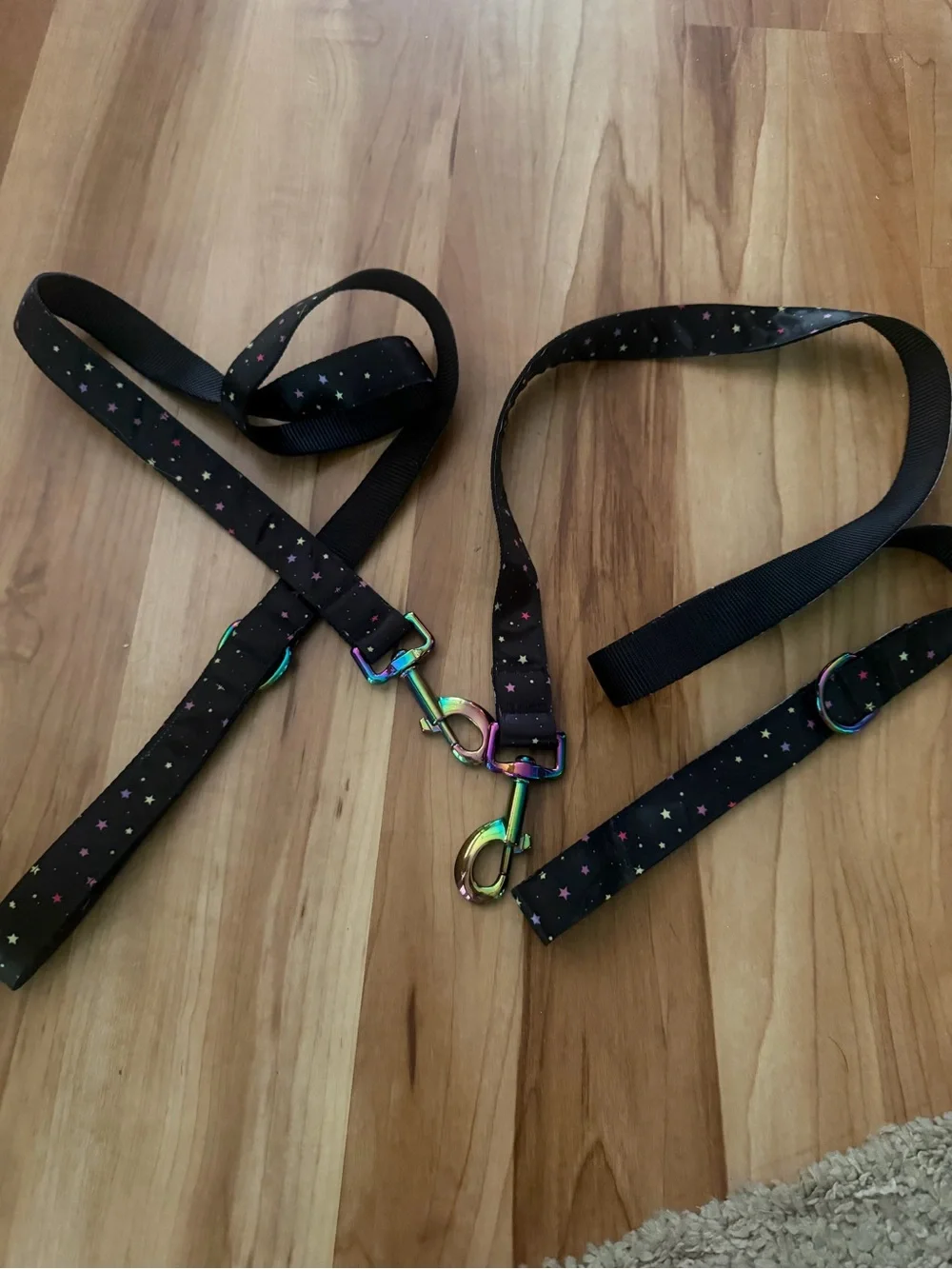 Black Star Print Dog Leash with Rainbow Metal Hardware - Picture 1 of 2